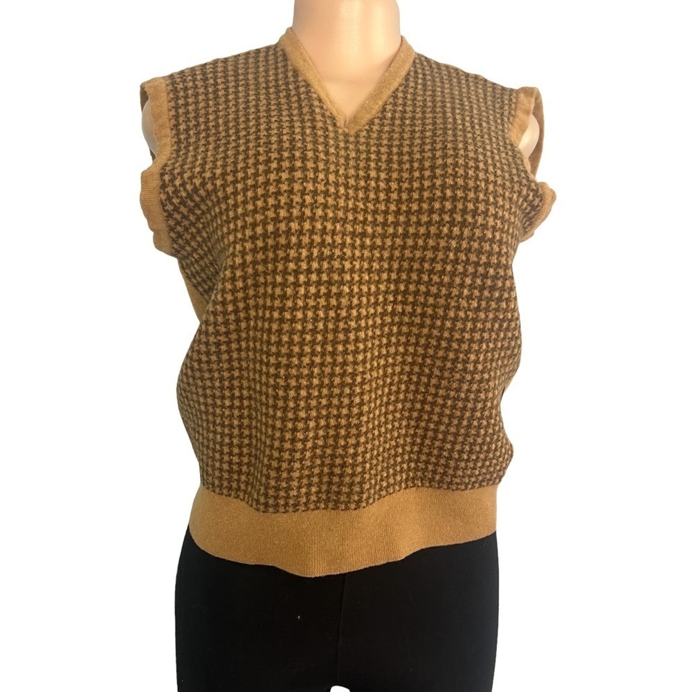Boss Hugo Boss Virgin Wool Houndstooth Brown Sweater Vest